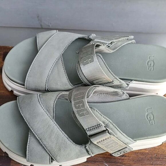 UGG Ashton Slide Gray Green Leather Logo Platform Sandals size 10 main image 9